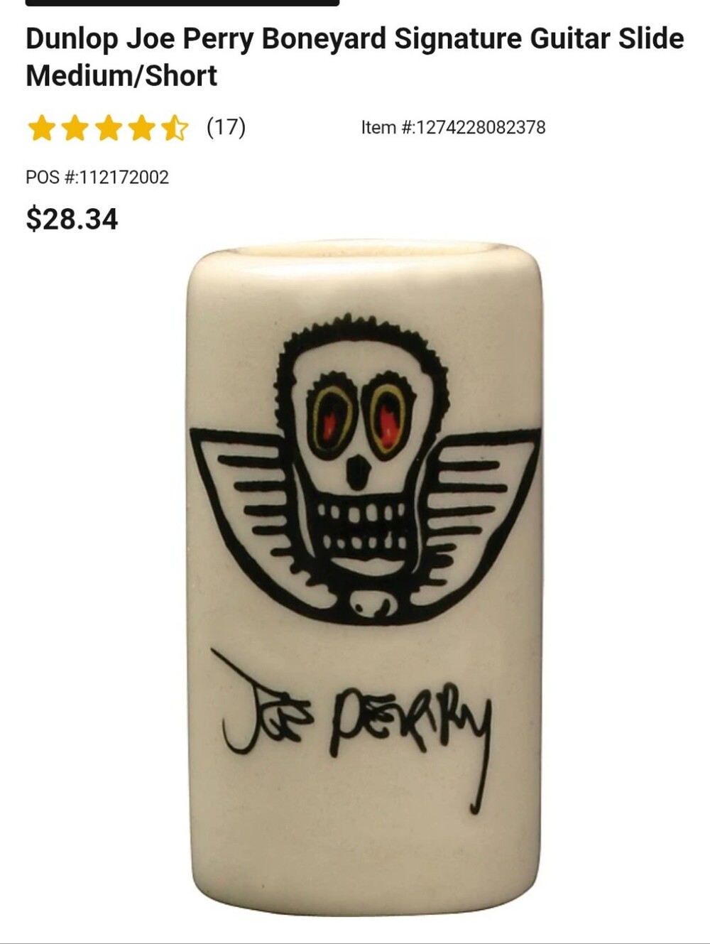 NEW Dunlop Joe Perry Boneyard Signature Guitar Slide Medium/Short